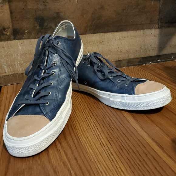 Converse Chuck Taylor All Star Leather Ox Shoes 136696C Navy Tan Toe Mens Sz 13 - Picture 11 of 13